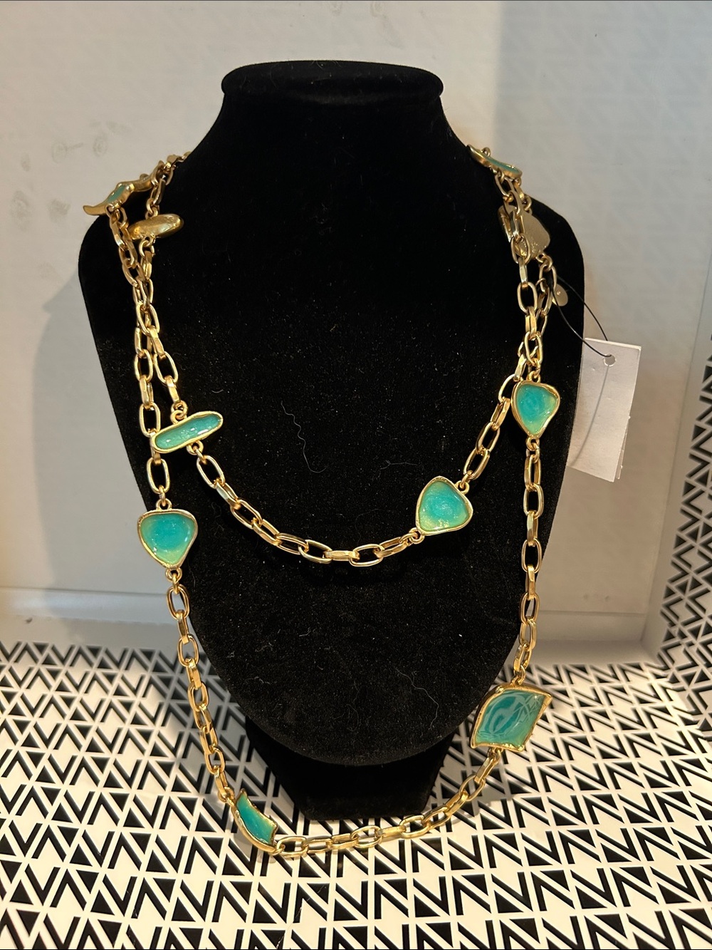 Chico's Gold-Link Necklace with Turquoise Accents